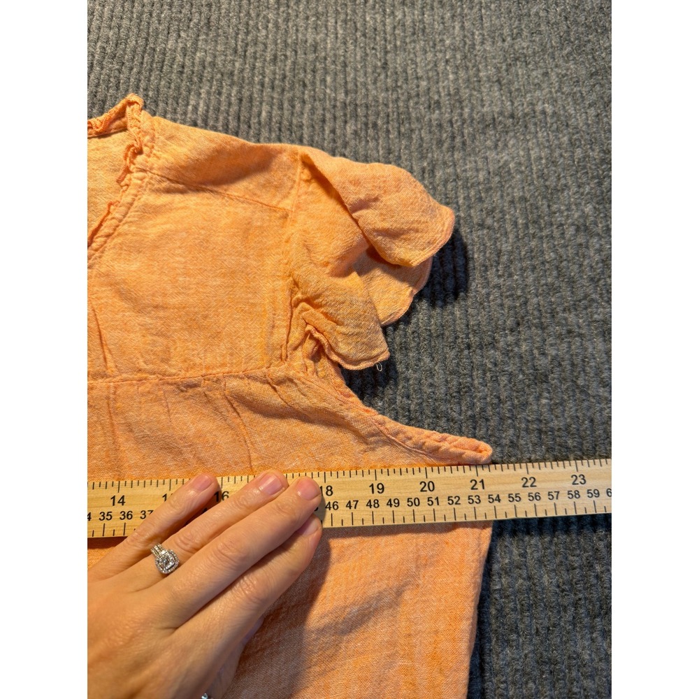 Hester & Orchard Orange Linen Blend Ruffle Neck Button Down Blouse Small - Picture 4 of 6